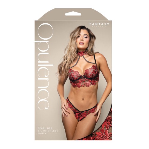 Conjunto Bralette Bordado con Aros y Panty Crotchless Rojo SM