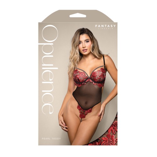 Teddy Crotchless Bordado Opulence - Rojo