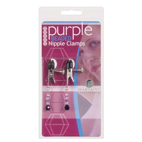 Spartacus Adjustable Broad Tip Nipple Clamps Purple Beads