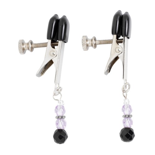 Spartacus Adjustable Broad Tip Nipple Clamps Purple Beads