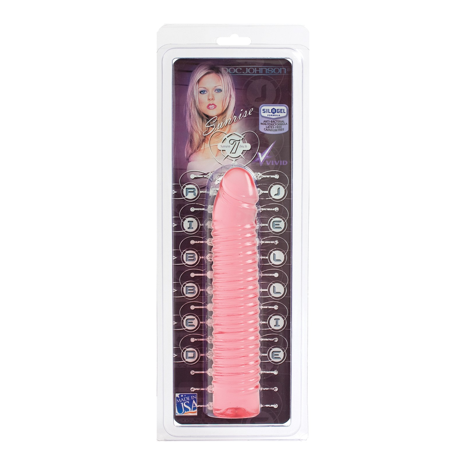 Vivid 7" Pink Ribbed Jelly Dildo - Sunrise