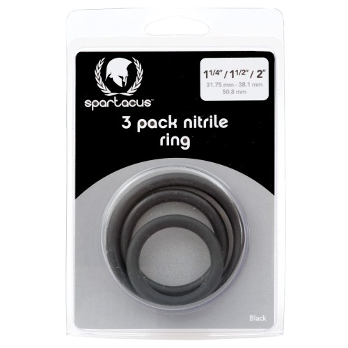 Spartacus Nitrile Cock Ring Set - Black Pack of 3