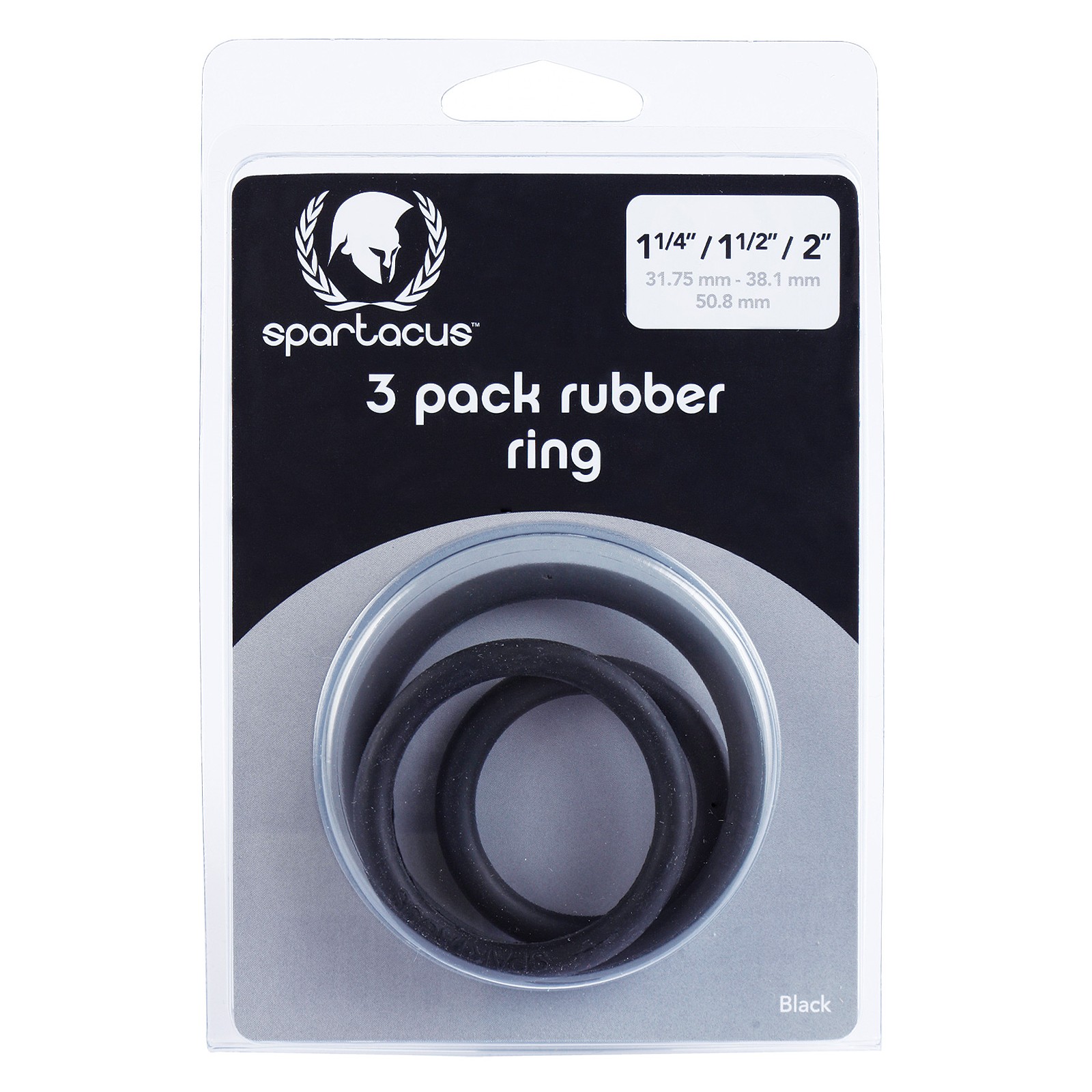 Spartacus Rubber Cock Ring Set - Black Pack of 3