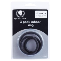 Spartacus Rubber Cock Ring Set - Black Pack of 3