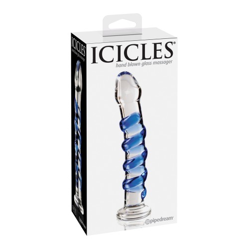 Masajeador de Vidrio Icicles No. 5 Claro Remolinos Azules