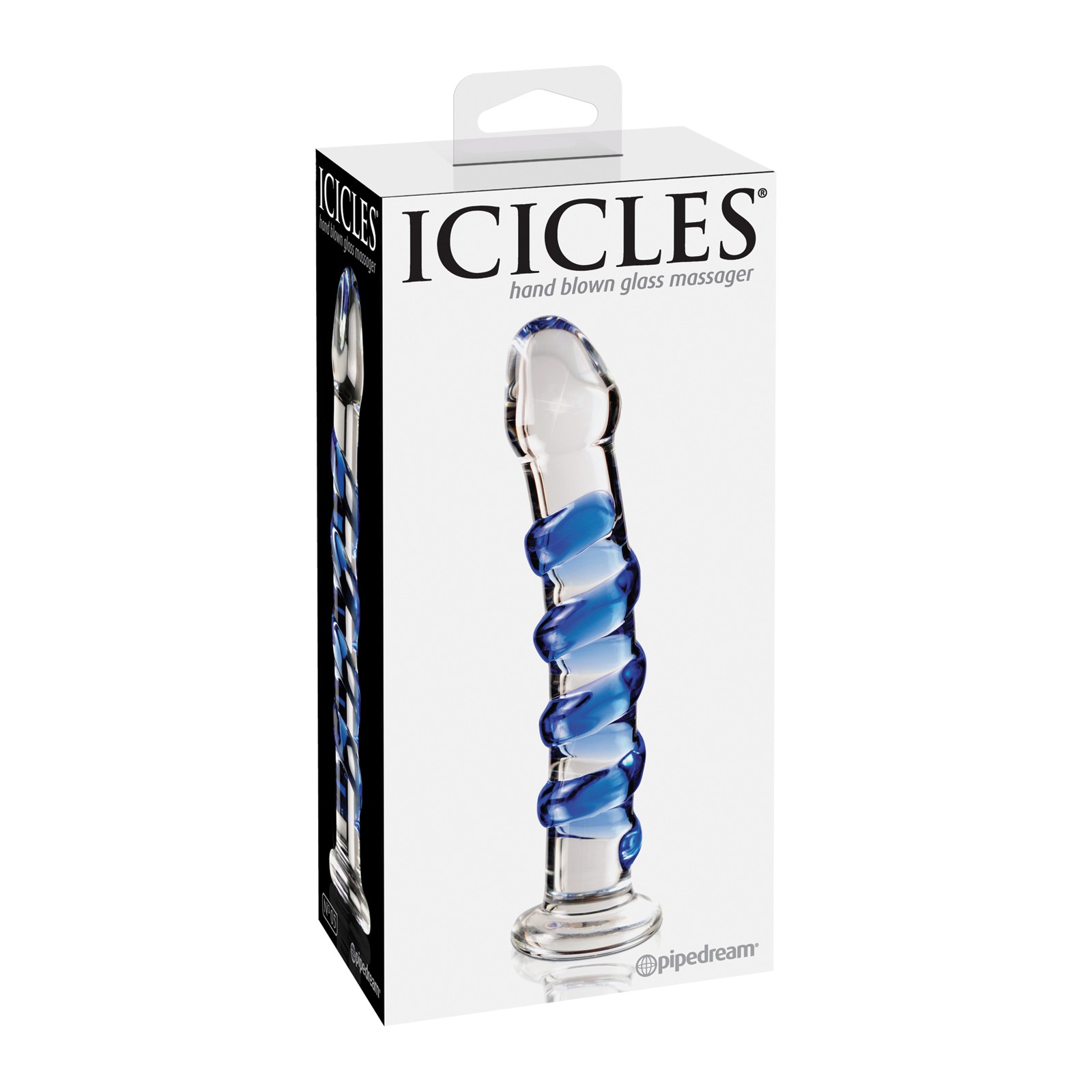 Icicles No. 5 Glass Massager Clear Blue Swirls