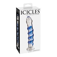 Masajeador de Vidrio Icicles No. 5 Claro Remolinos Azules