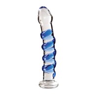 Icicles No. 5 Glass Massager Clear Blue Swirls