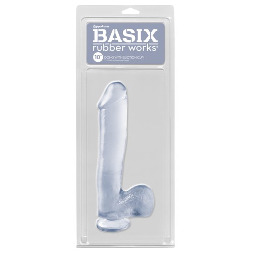 Dong de Caucho Basix de 10" con Ventosa - Placer Transparente