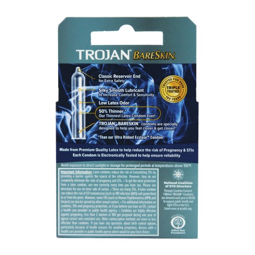 Condones Trojan Bareskin Caja de 3 - Máxima Sensibilidad