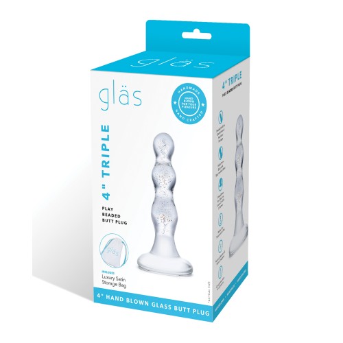 Glas Triple Play Beaded Butt Plug Clear