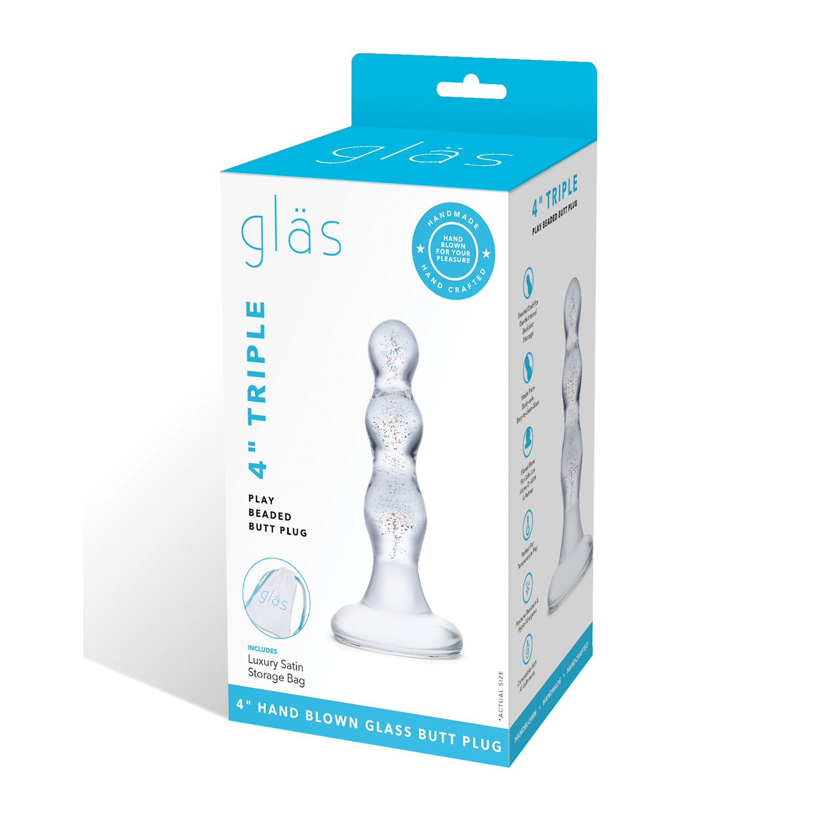 Glas Triple Play Beaded Butt Plug Clear