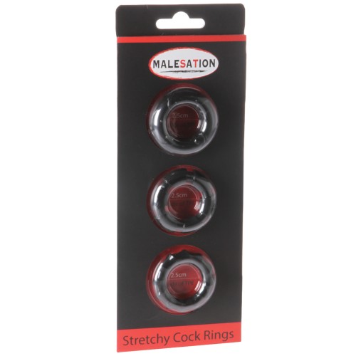 MALESATION Stretchy Cock Rings Pack of 3 Black