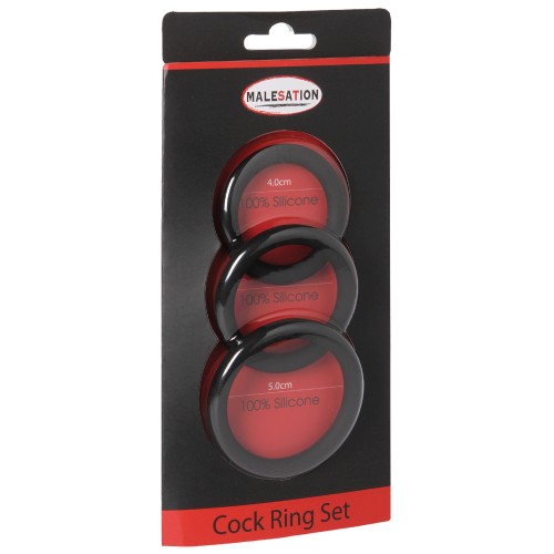 MALESATION Cock Ring Set - 3 Pack Black for Enhanced Pleasure