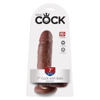 King Cock 7in Dildo with Balls Brown