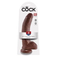 King Cock 9 Cock w Balls Brown