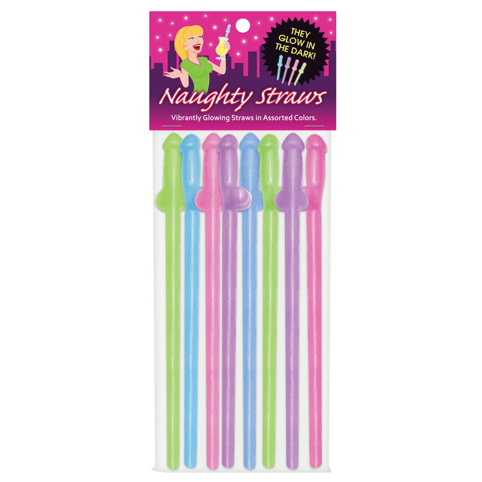 Glow in the Dark Penis Straws Assorted Colors Pack