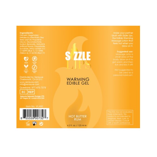 Sizzle Lips Edible Warming Gel - Butter Rum