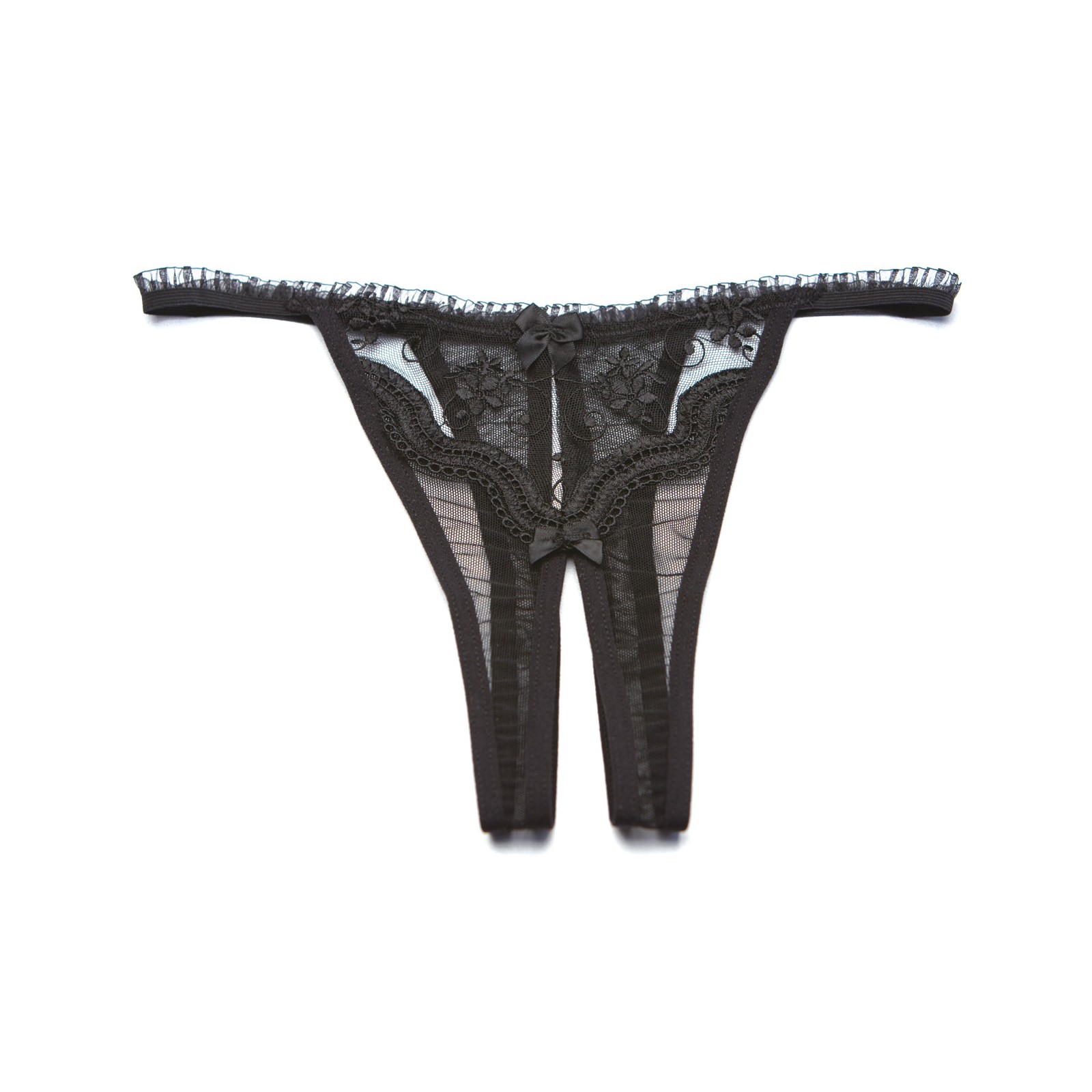 Scalloped Embroidery Crotchless Panty Black O/S