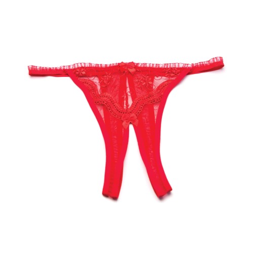 Scalloped Embroidery Crotchless Red Panty