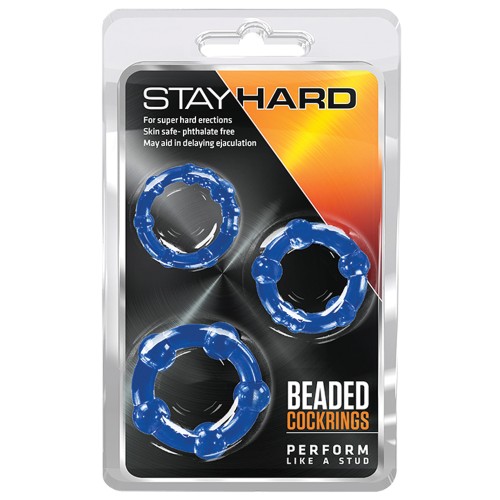 Anillos para el Pene Beaded Stay Hard Paquete de 3 Azul