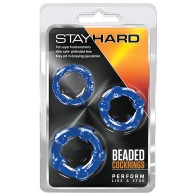 Blush Stay Hard Beaded Cock Rings 3 Pack Blue