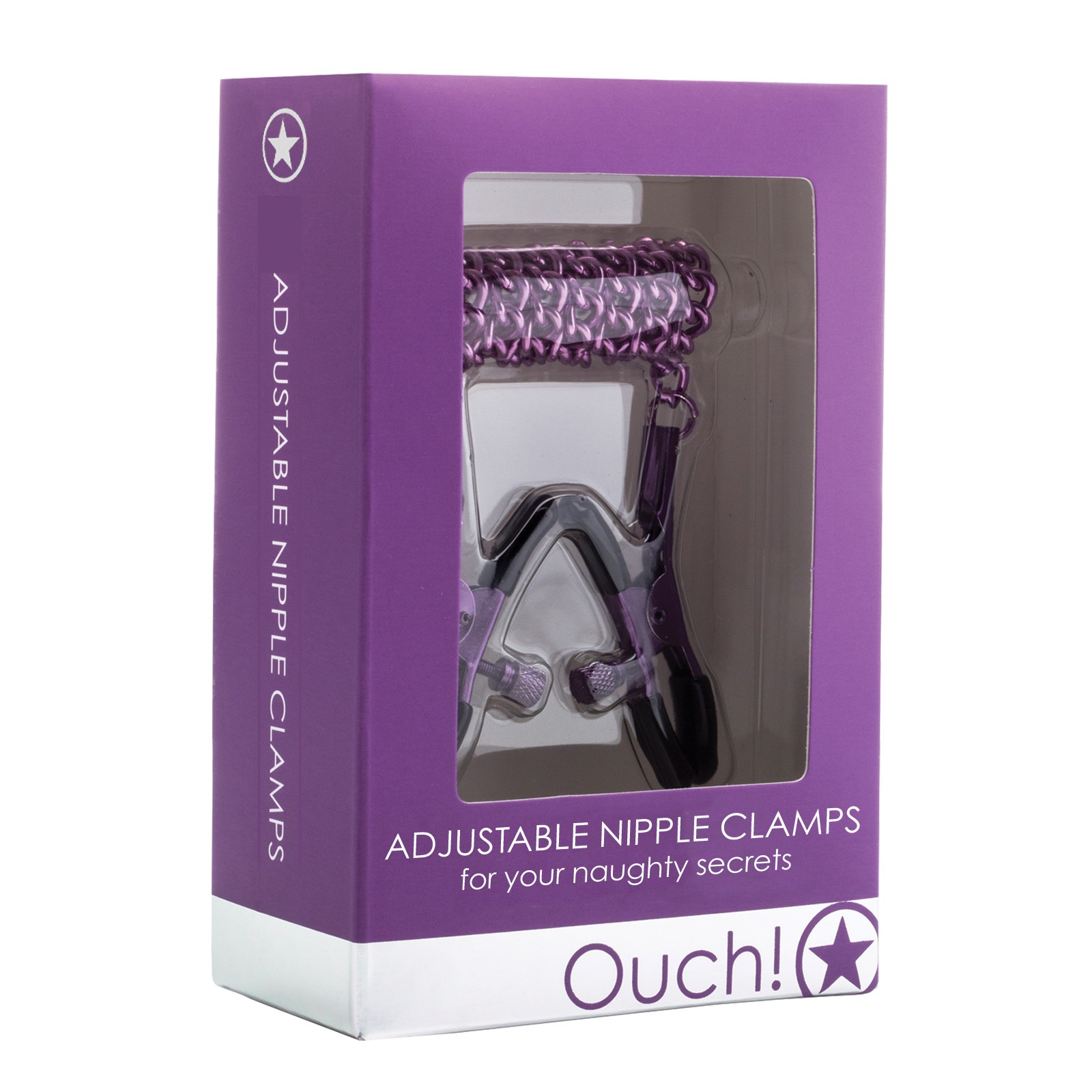 Shots Ouch Adjustable Nipple Clamps with Chain - Purple