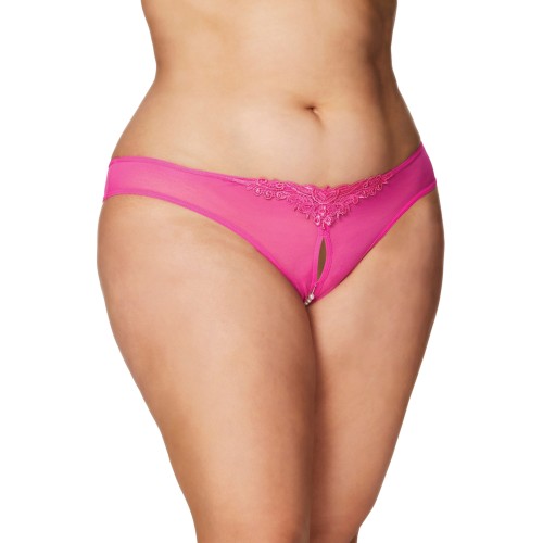 Tanga Crotchless con Perlas Rosa Fucsia 3X/4X