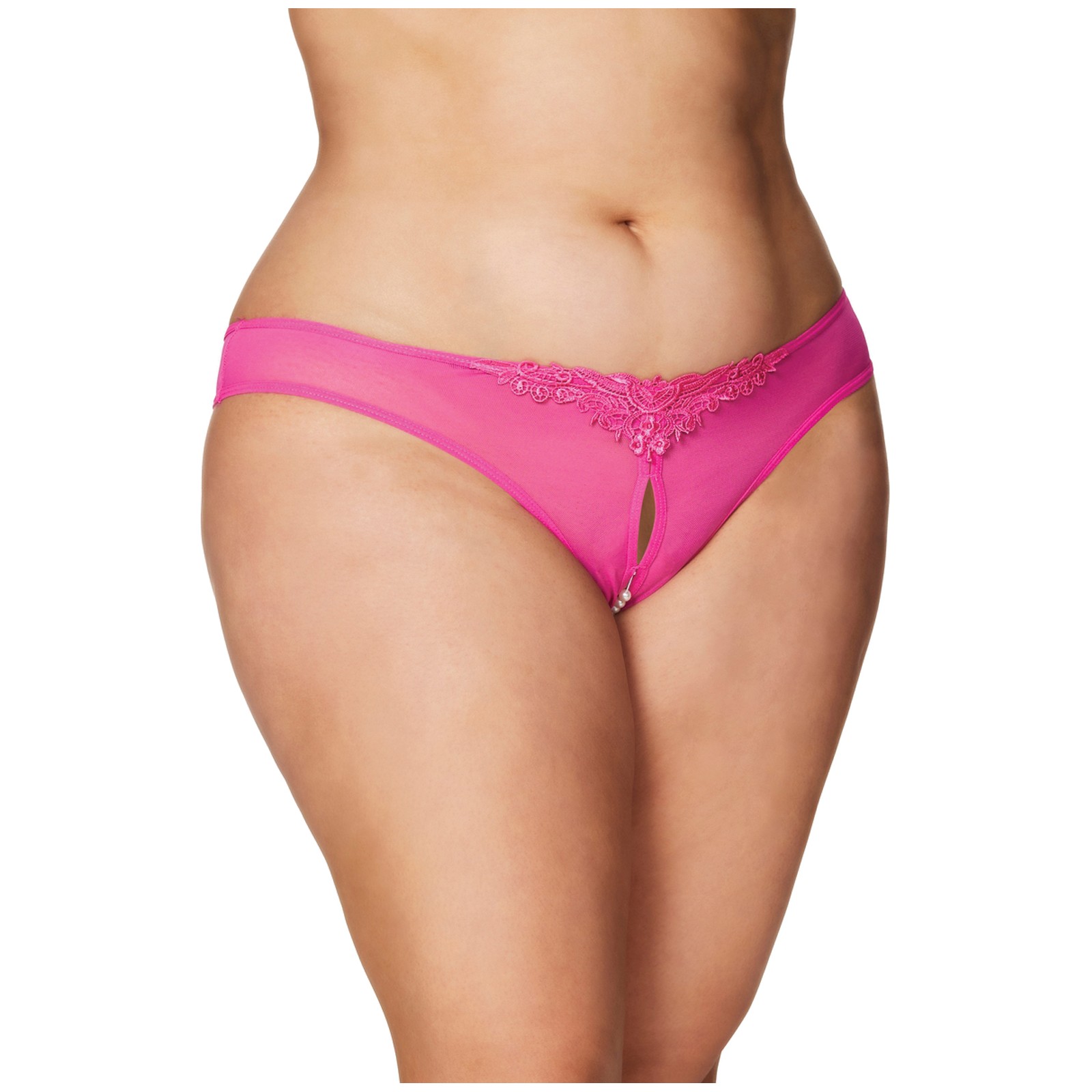 Tanga Crotchless con Perlas Rosa Fucsia 3X/4X