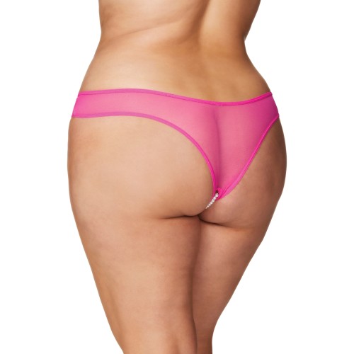 Tanga Crotchless con Perlas Rosa Fucsia 3X/4X