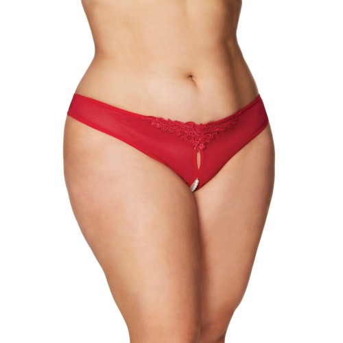 Crotchless Pearl Thong Red 1X/2X