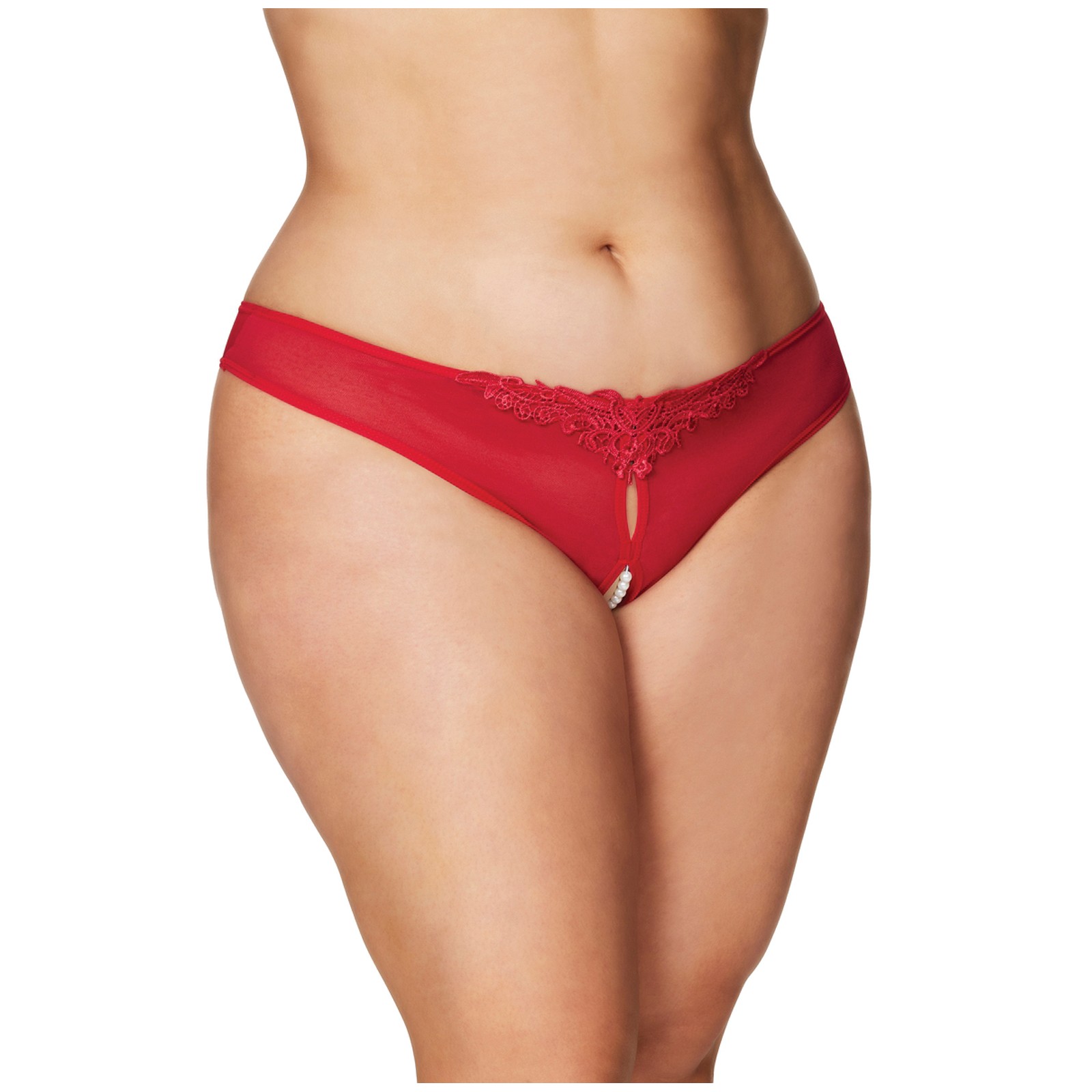 Tanga Sin Crotch con Perlas Rojo 1X/2X