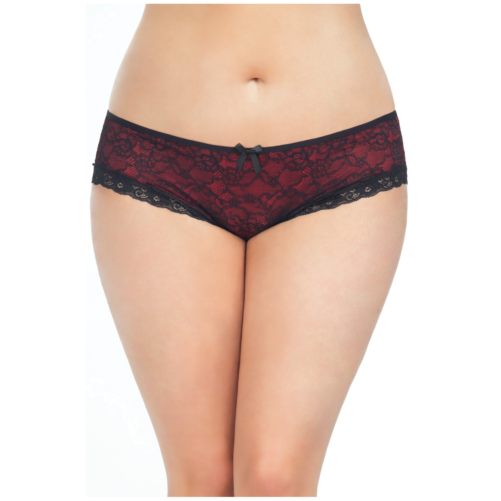 Panty de Encaje Espalda en Reja Negro Rojo Talla Plus