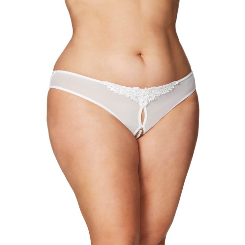 Tanga Crotchless con Perlas - Blanco 1X/2X