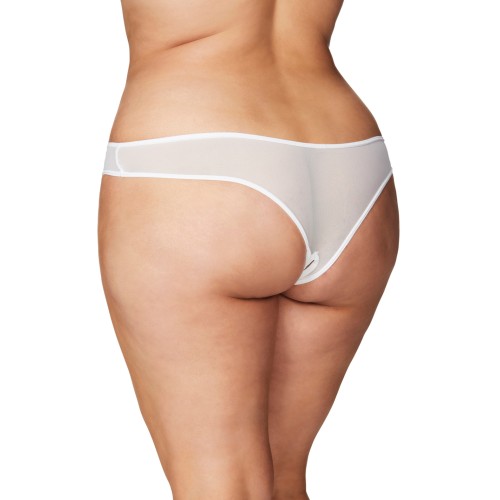 Tanga Crotchless con Perlas - Blanco 1X/2X