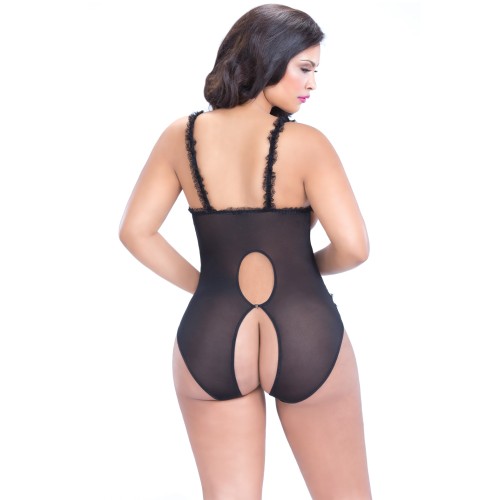 Lace Open Cup and Crotchless Teddy - Black QN