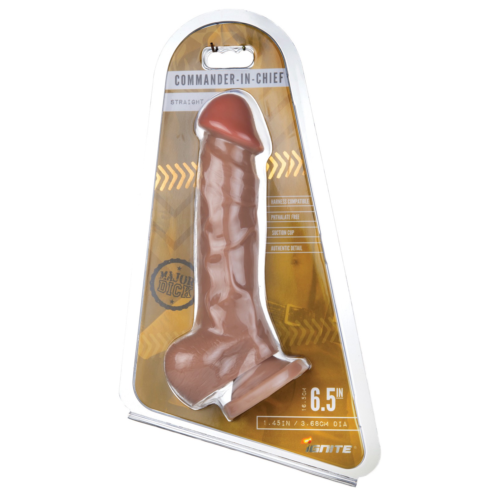 Major Dick Straight Dildo with Balls & Suction Cup - Caramel