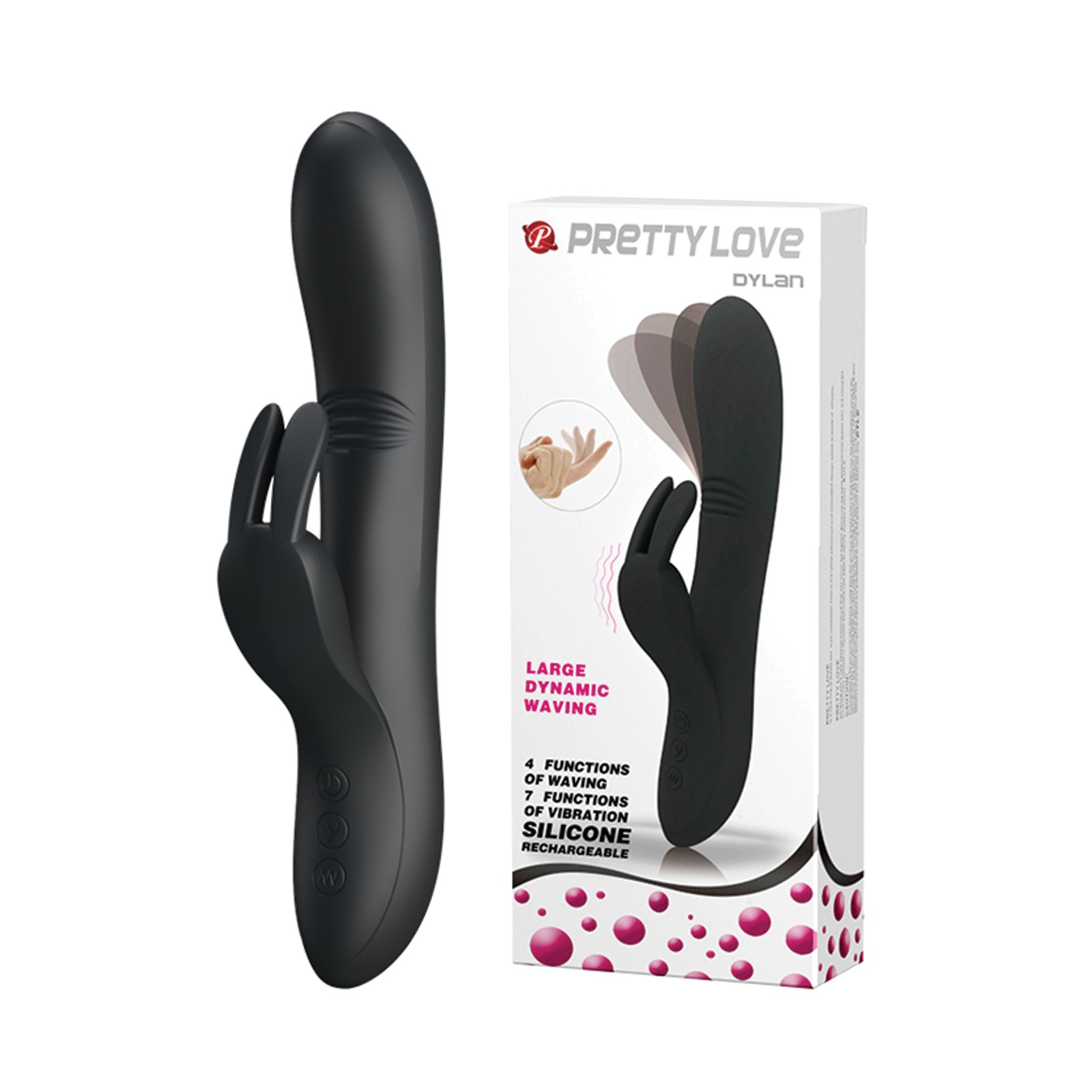 Pretty Love Dylan Rabbit Vibrator with Bunny Ears - Black