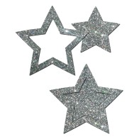 Pastease Glitter Peek a Boob Stars Silver