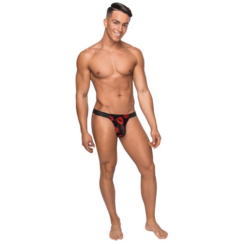 Kiss Me Stretch Mesh Micro Thong V Black/Red L/XL