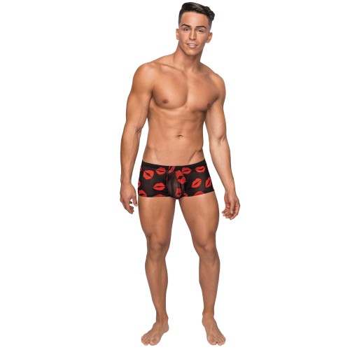 Kiss Me Stretch Mesh Mini Shorts Black Red LG