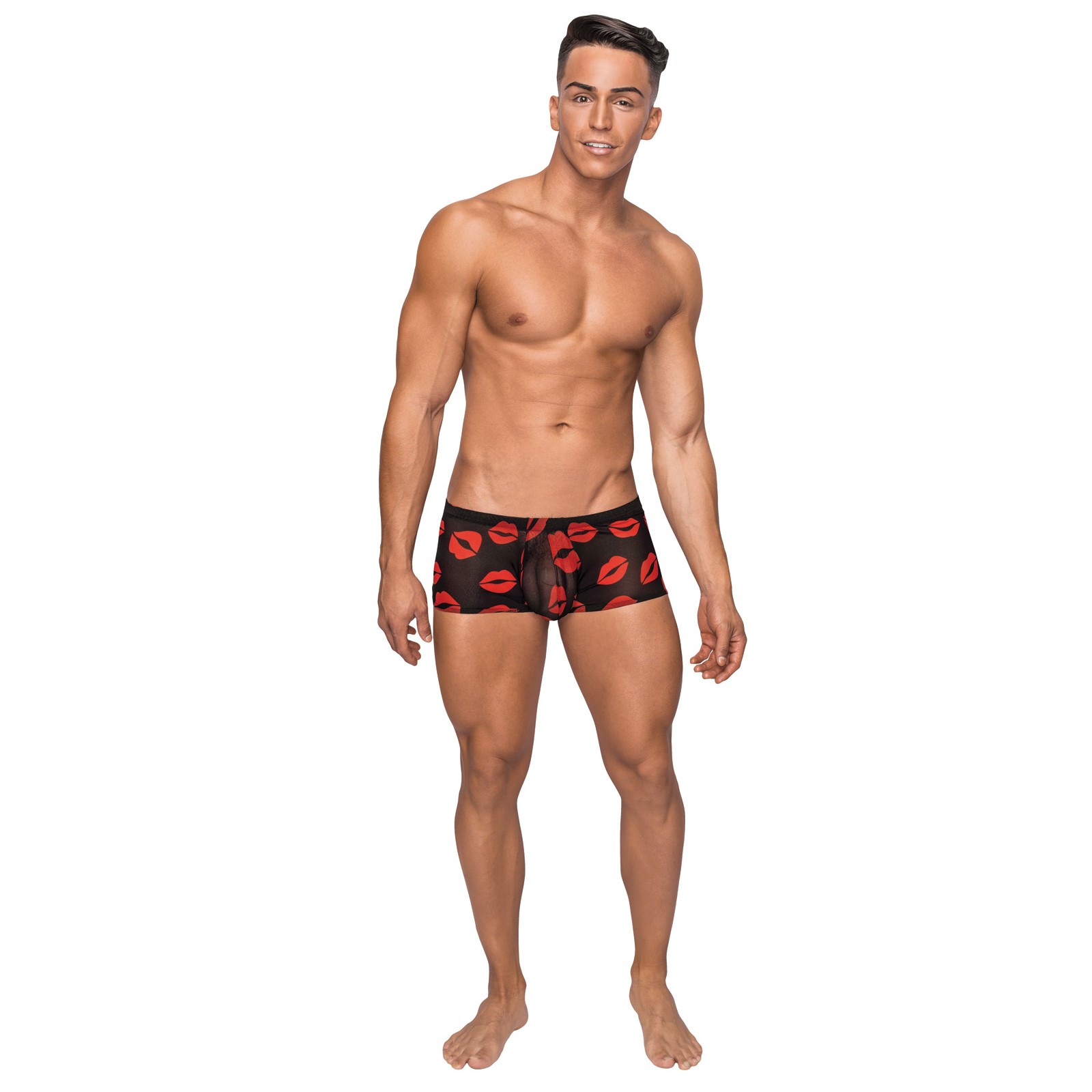 Kiss Me Stretch Mesh Mini Shorts Black Red LG