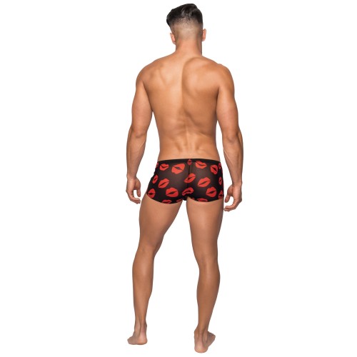 Kiss Me Stretch Mesh Mini Shorts Black Red LG