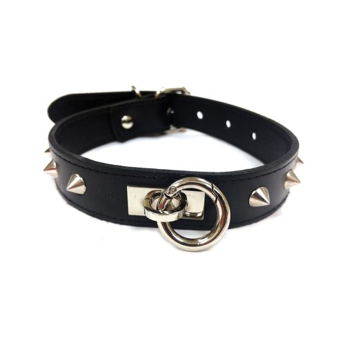 Rouge Leather O Ring Studded Collar - Black