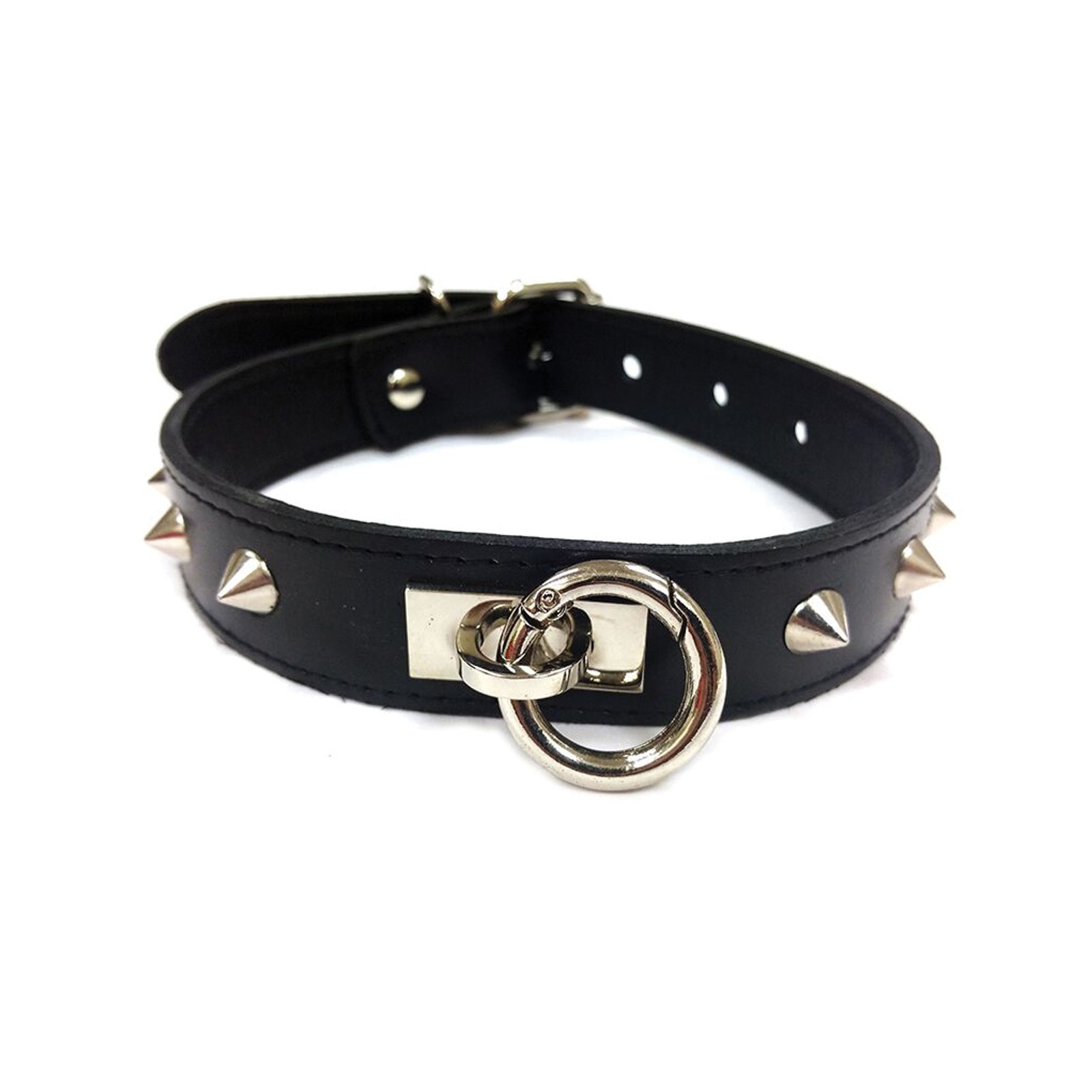 Rouge Leather O Ring Studded Collar - Black