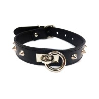 Rouge Leather O Ring Studded Collar - Black