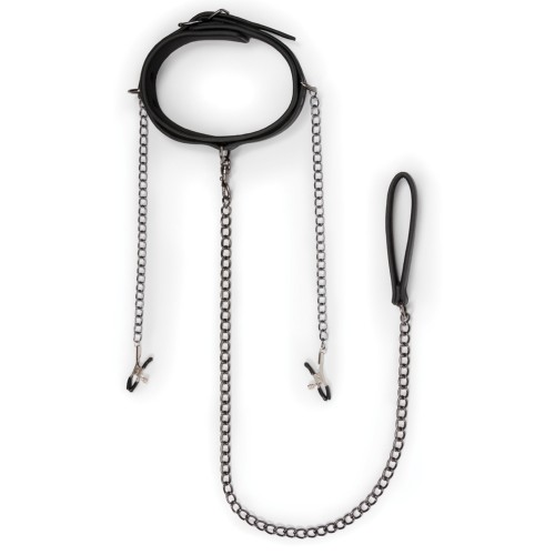 Easy Toys Faux Leather Collar with Nipple Chains Black Review