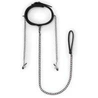 Easy Toys Faux Leather Collar with Nipple Chains Black Review