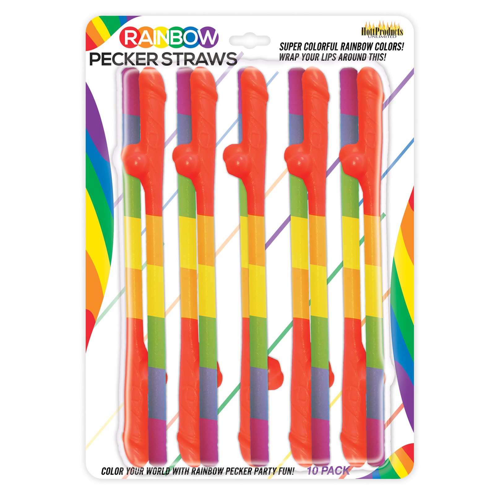 Pack of 10 Rainbow Pecker Straws