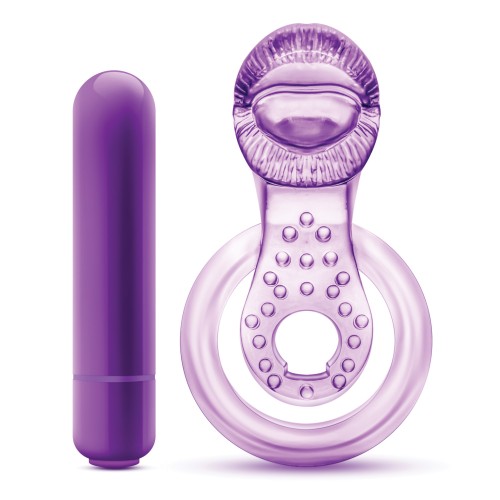 Blush Play with Me Lick it Vibrating Double Strap Cockring Purple